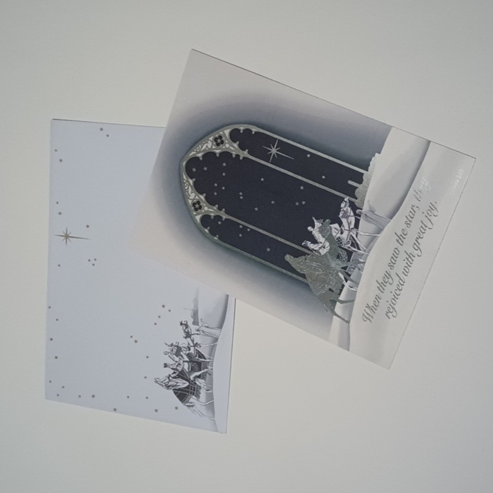 $2 Add-on Foil Wise Men Christmas Card & Envelope Silver Navy Blue
